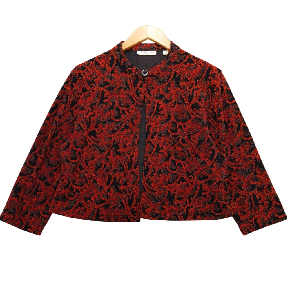 Coldwater Creek Red Floral Tectured Bolero Jacket L Dark Fairy Witchy Goth